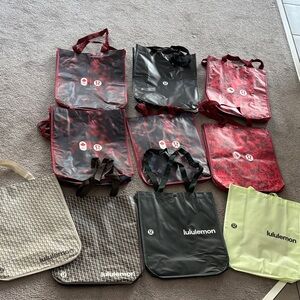 set of Lululemon Reusable Tote Bags - Red, Black, Green, Gray